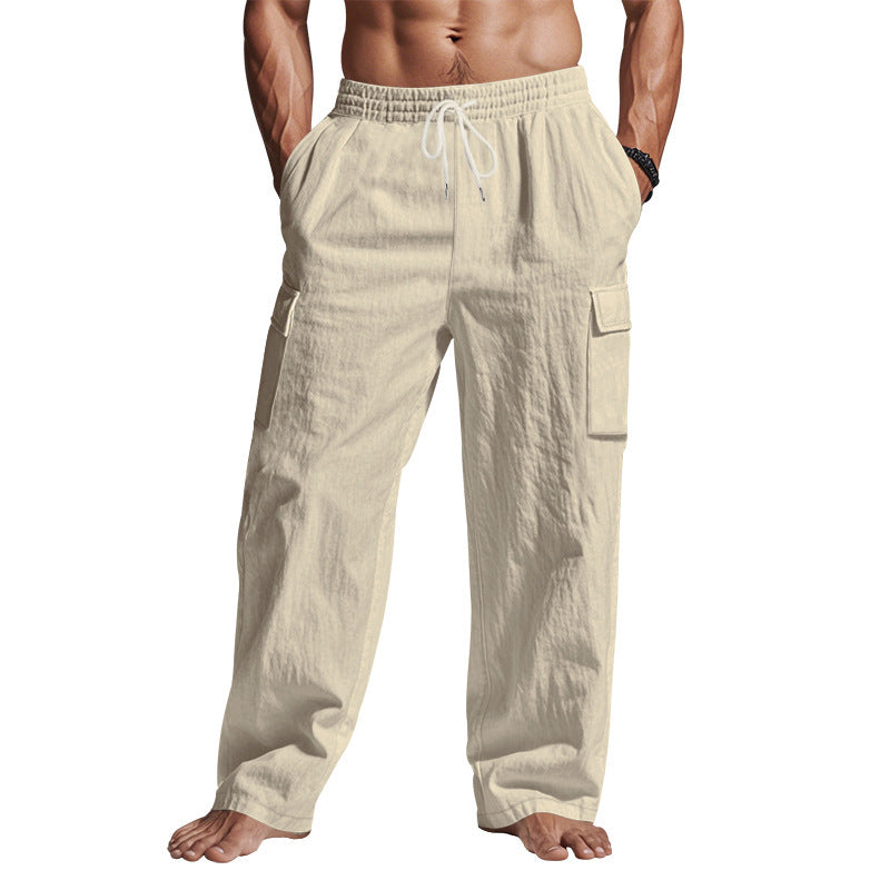 Multi-pocket Straight Linen Men's Cargo Trousersby Lakd London