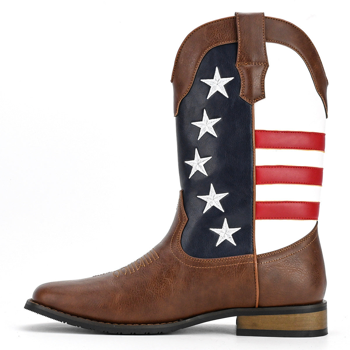Men's Western Cowboy Boot | Thick Sole Square Heel Leather Shoes