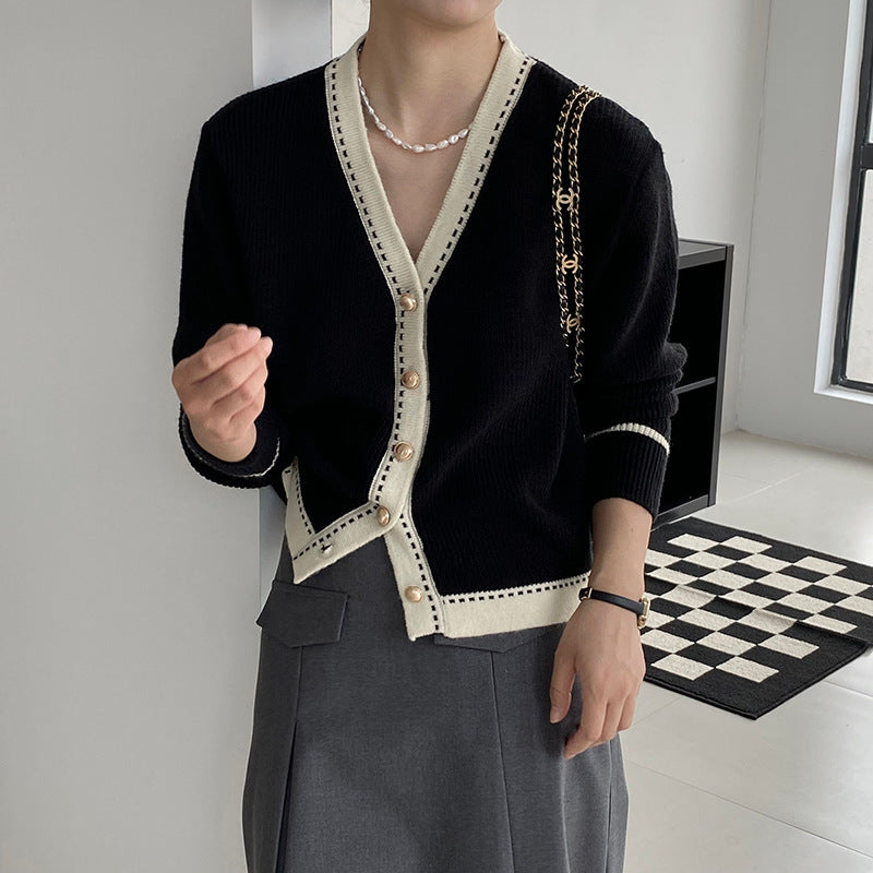 Womens Loose Large V-neck Slimming Bedford Cord Sweater