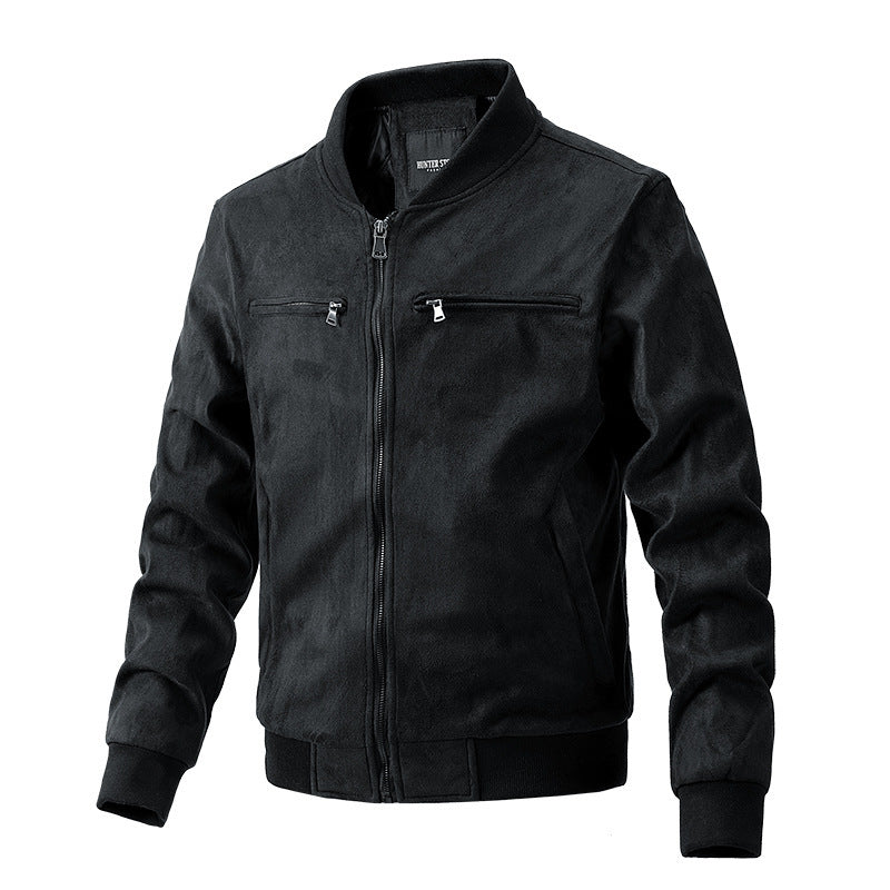 Mens Suede Stand Collar Jacket | Double Zipper Pocket - LAKD London