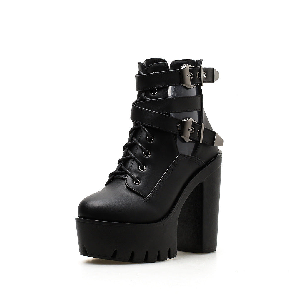 Womens High-heeled ankle boot with belt buckle Platform Shoes