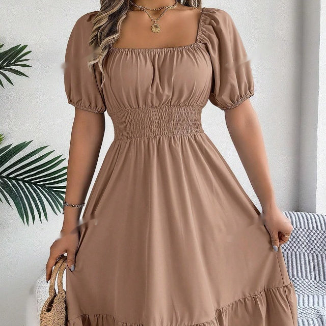 Casual Vacation Puff Sleeve Drawstring Short Sleeve Floral Dress by Lakd London