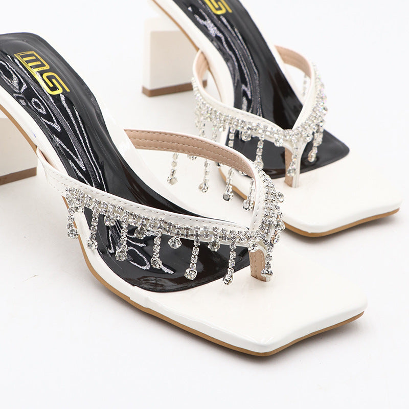 Womens Rhinestone High-heeled Sandal | Outdoor Square Toe Chunky Plus Size - LAKD London