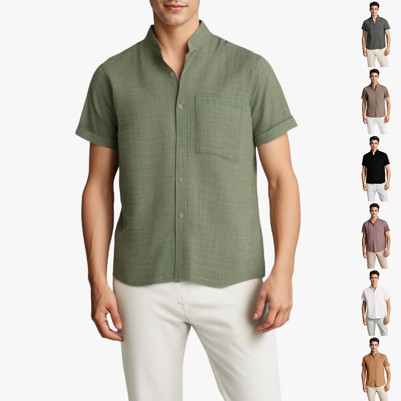Men's Solid Colour Short Sleeve Lapel Cotton Linen Summer Shirt