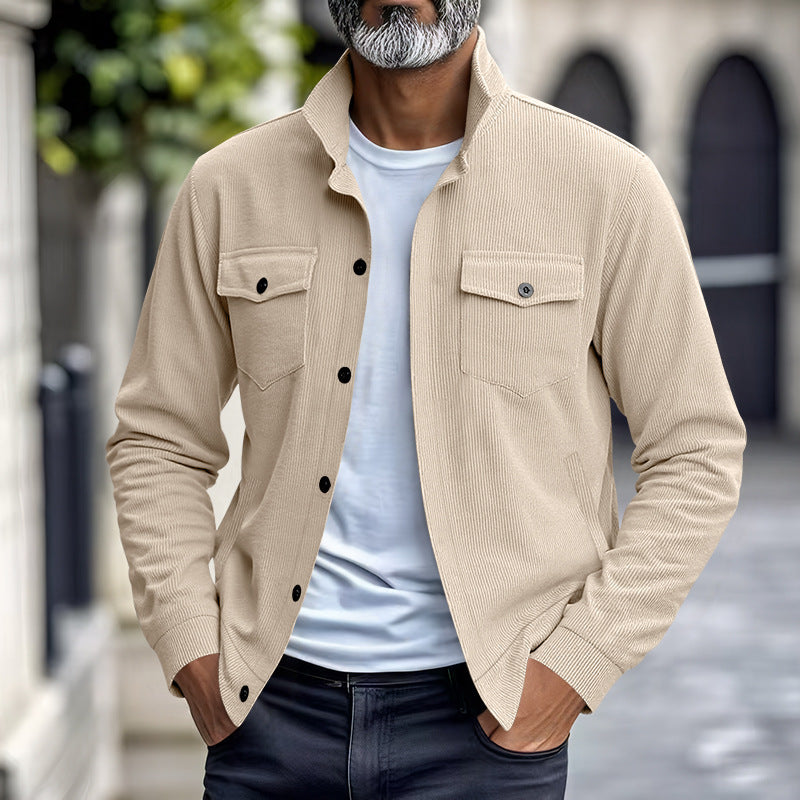 Mens Versatile Corduroy Multi-pocket Long Sleeve Stand-up Collar Jacket