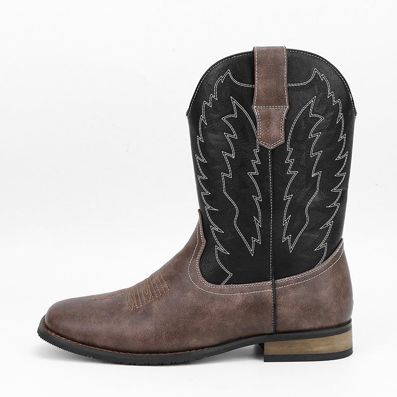 Mens Western Denim Cowboy Boots | Square Toe Motorcycle Shoes