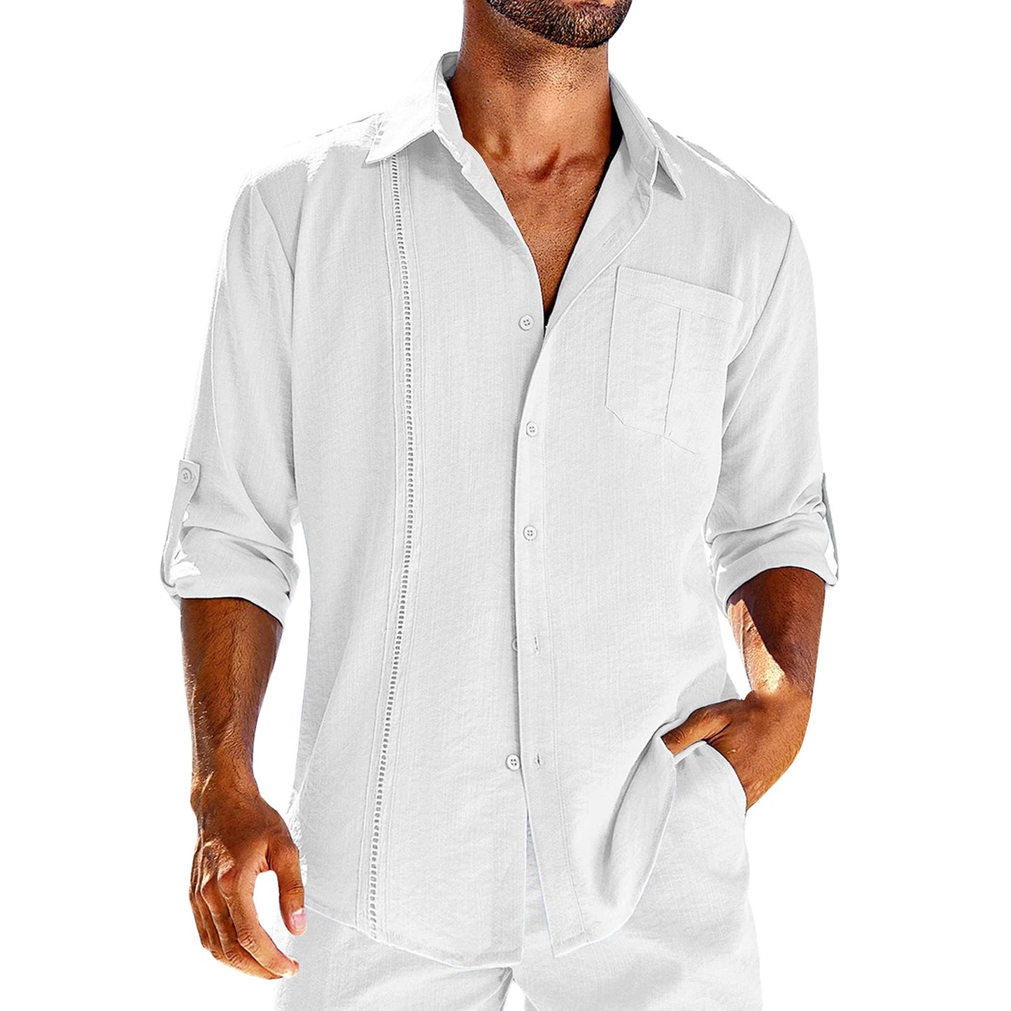 Mens Casual Long Sleeve Shirt With Pocket Lace Solid Color Buttondown by Lakd London