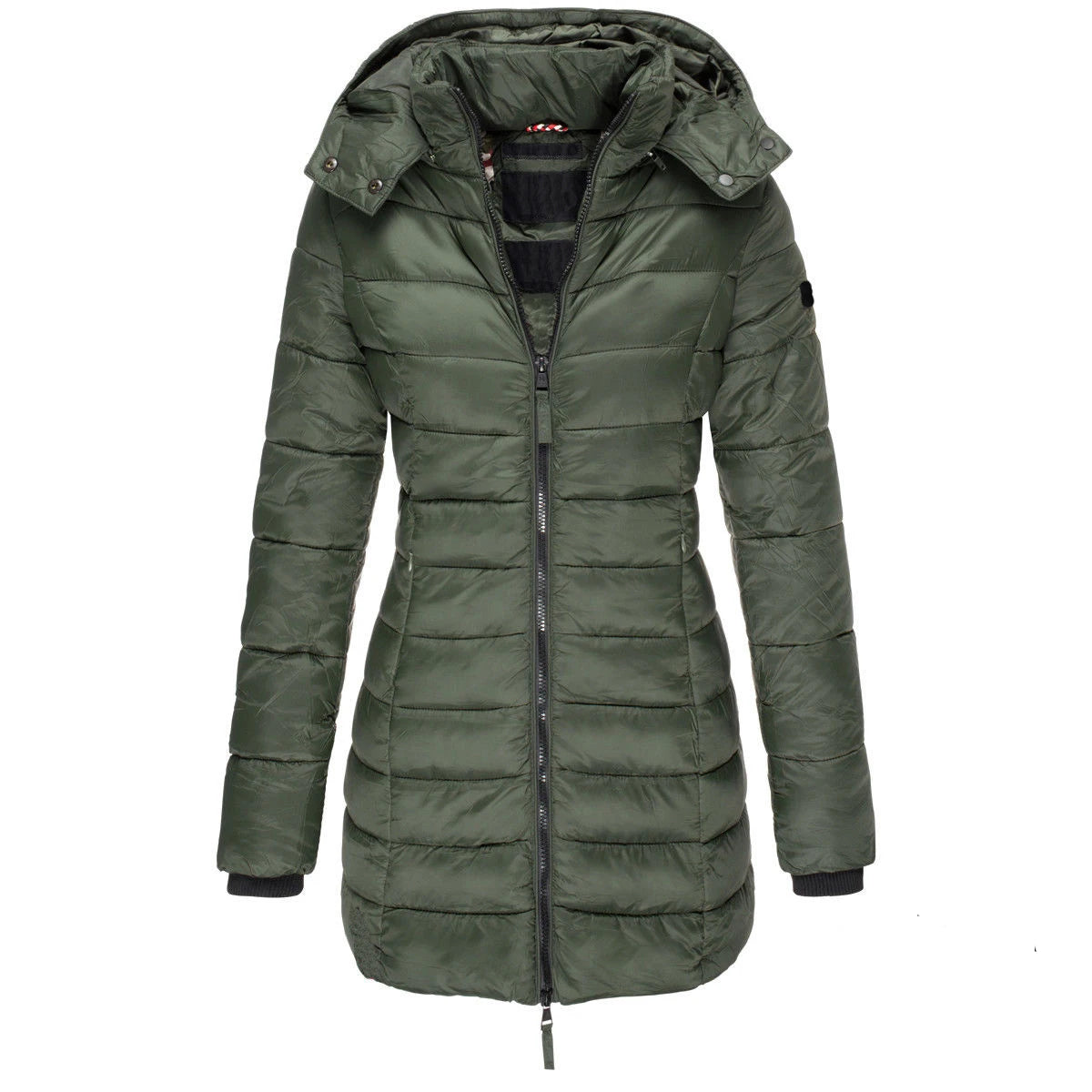 Womens Padded Zipper Jacket | Hooded Cotton Long Sleeve Parka Coat