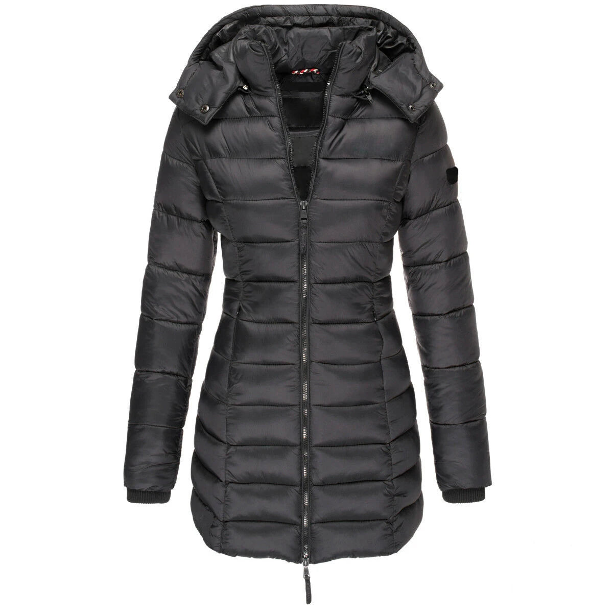 Womens Padded Zipper Jacket | Hooded Cotton Long Sleeve Parka Coat