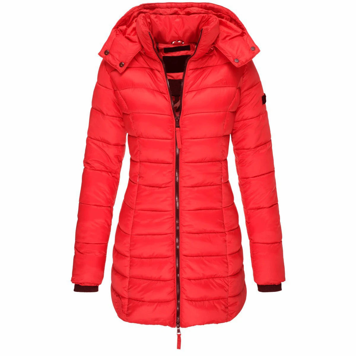 Womens Padded Zipper Jacket | Hooded Cotton Long Sleeve Parka Coat