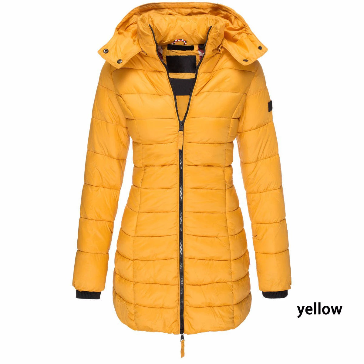 Womens Padded Zipper Jacket | Hooded Cotton Long Sleeve Parka Coat