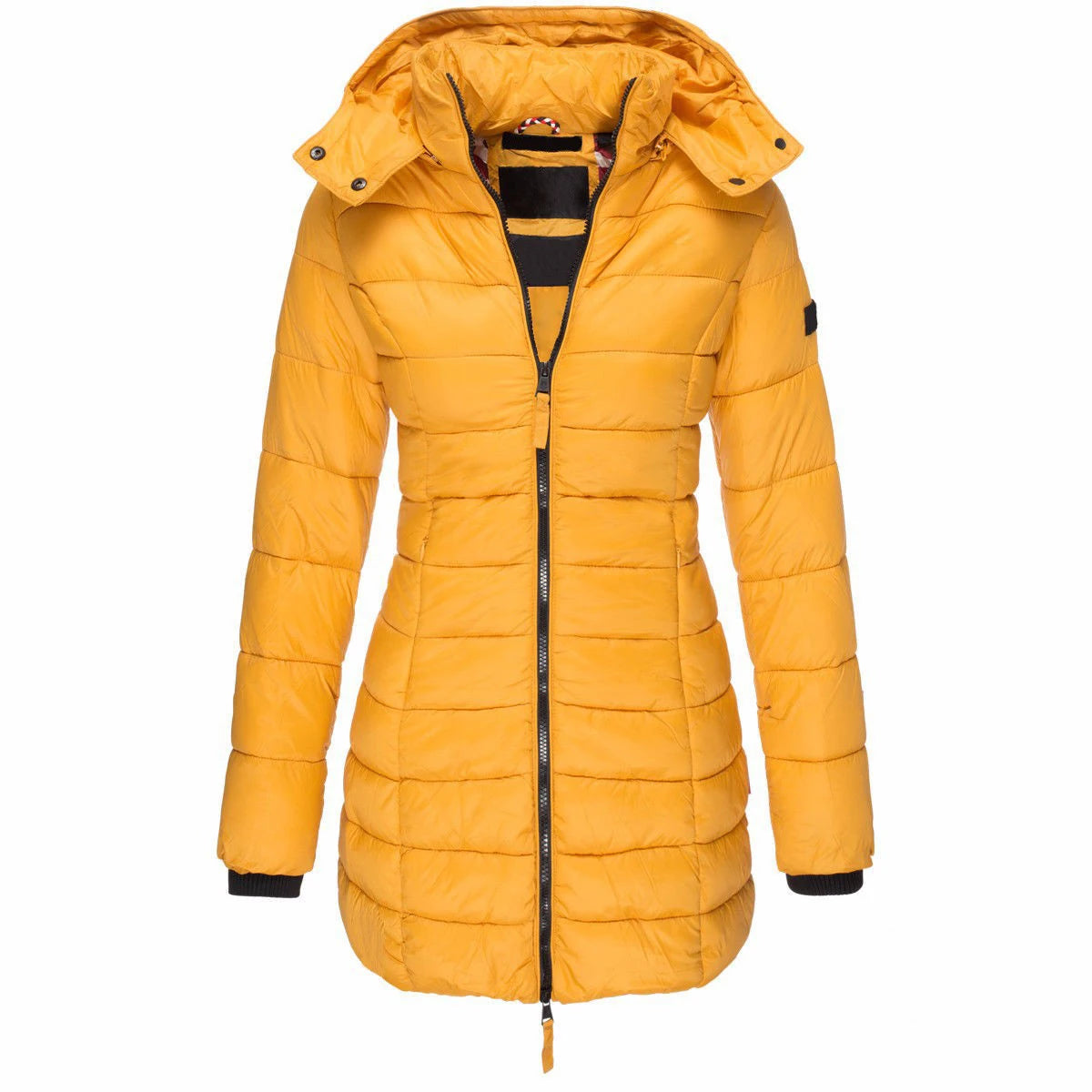 Womens Padded Zipper Jacket | Hooded Cotton Long Sleeve Parka Coat