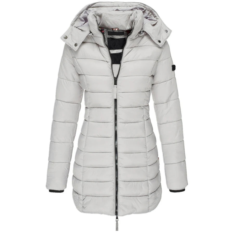 Womens Padded Zipper Jacket | Hooded Cotton Long Sleeve Parka Coat