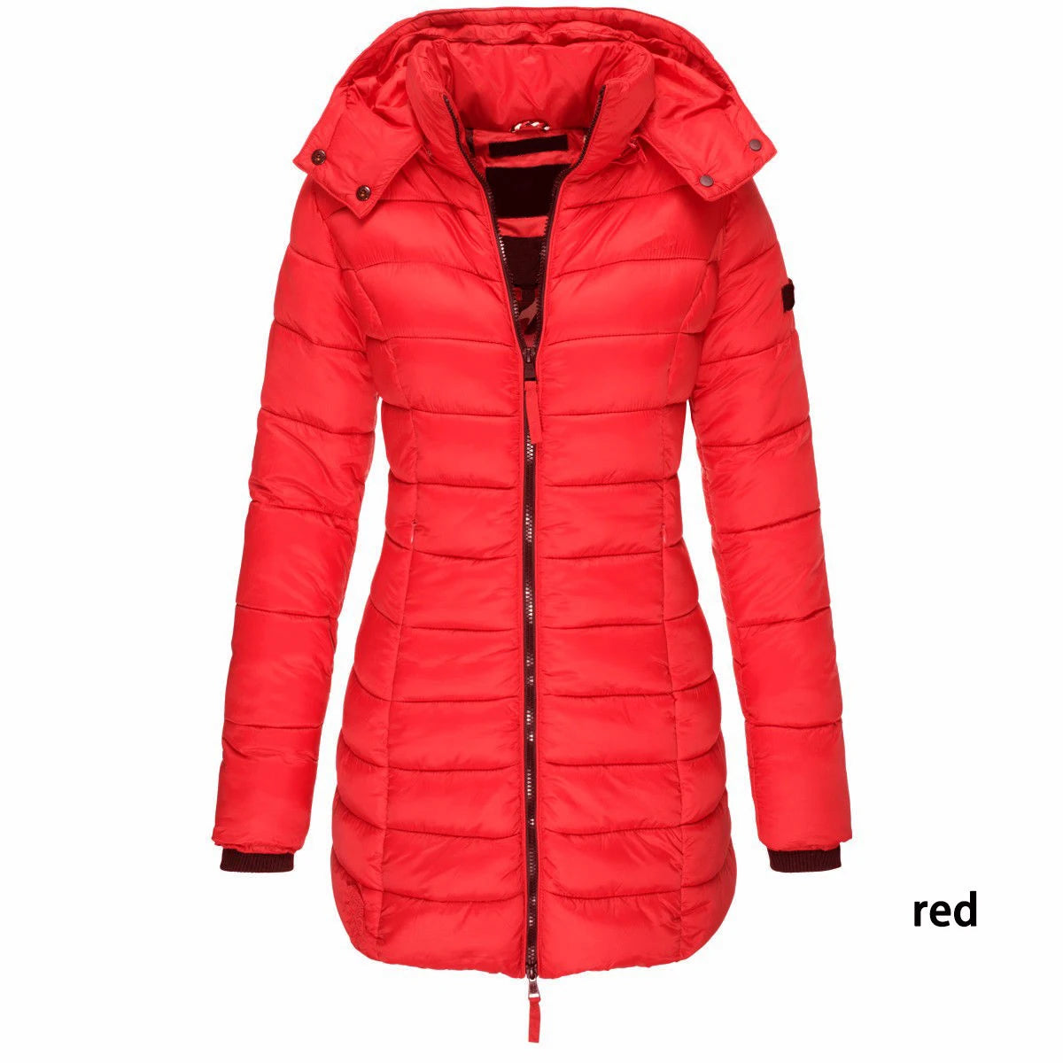 Womens Padded Zipper Jacket | Hooded Cotton Long Sleeve Parka Coat