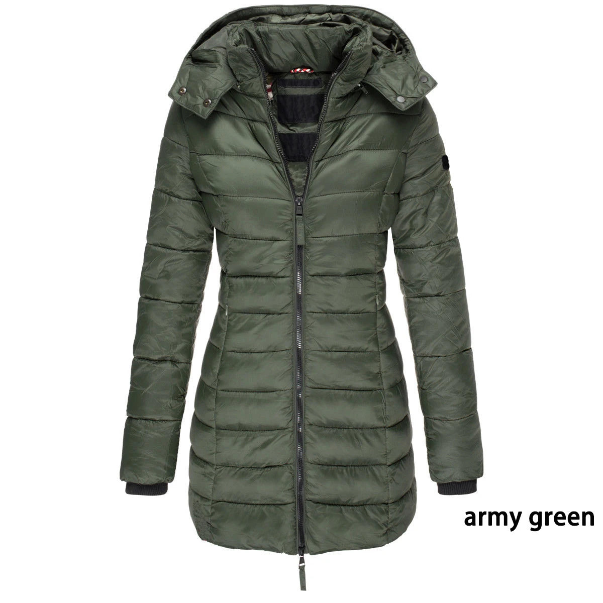 Womens Padded Zipper Jacket | Hooded Cotton Long Sleeve Parka Coat
