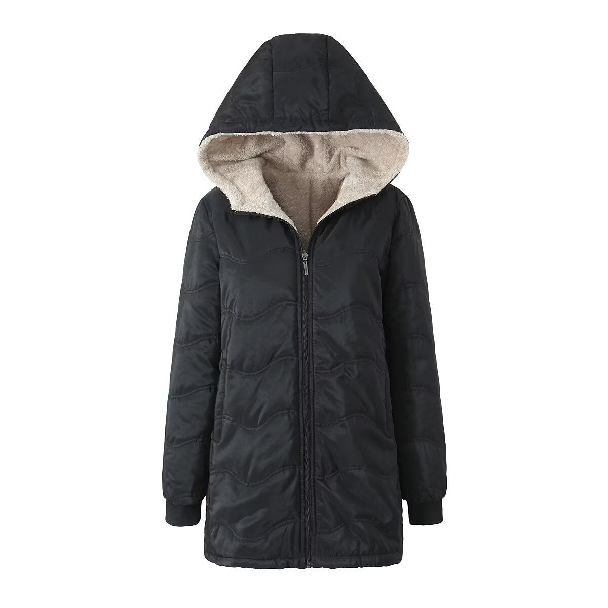 Womens Hooded Fleece-lined Warm-keeping Jacket by Lakd London