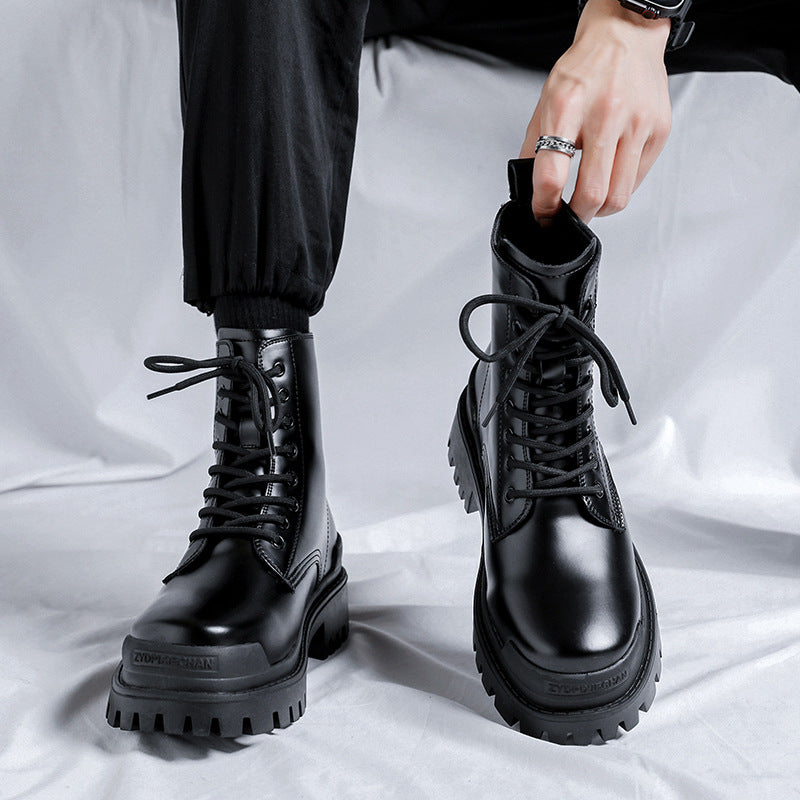Mens Martin Boots | High-top Round Head Mid-calf Thick Bottom Mid Heel Shoes - LAKD London