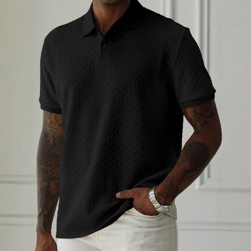 Collar Front Button Short Sleeve Simple Polo Shirt by Lakd London