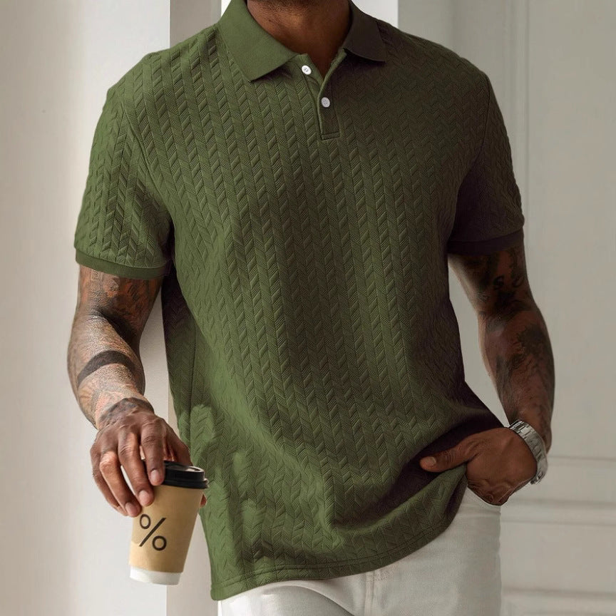 Collar Front Button Short Sleeve Simple Polo Shirt by Lakd London