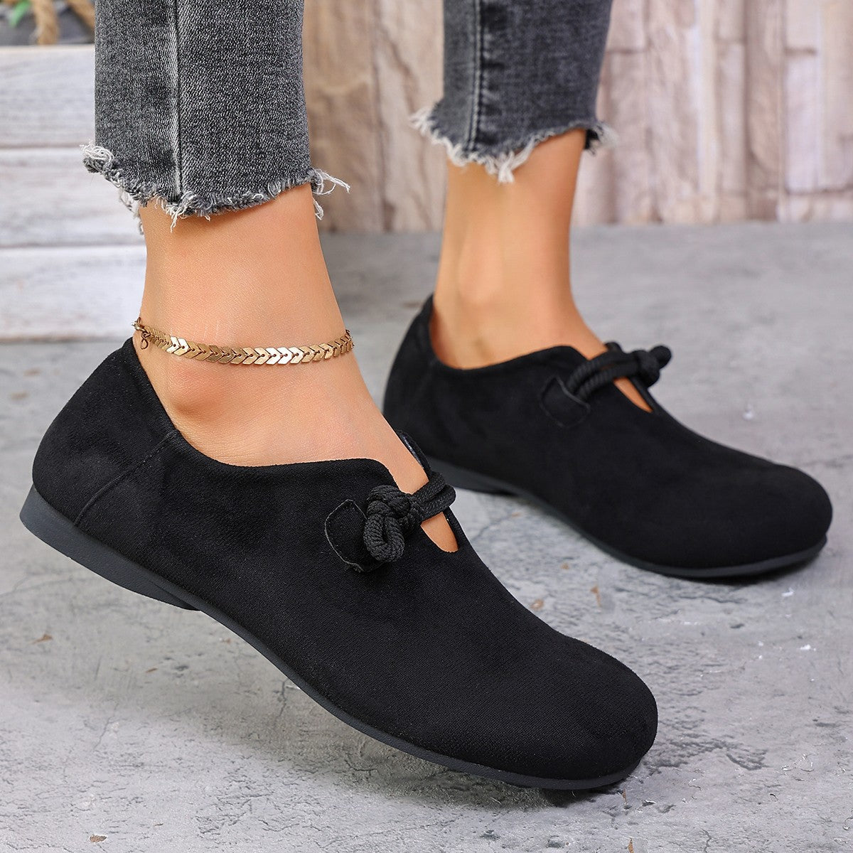 Womens Comfortable Round Head Slip-on Solid Color Flat Shoes