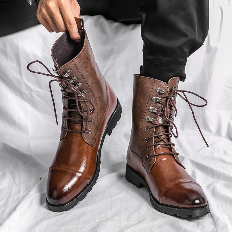Mens Fall Winter Lace-up Booties Black Locomotive Denim Boots