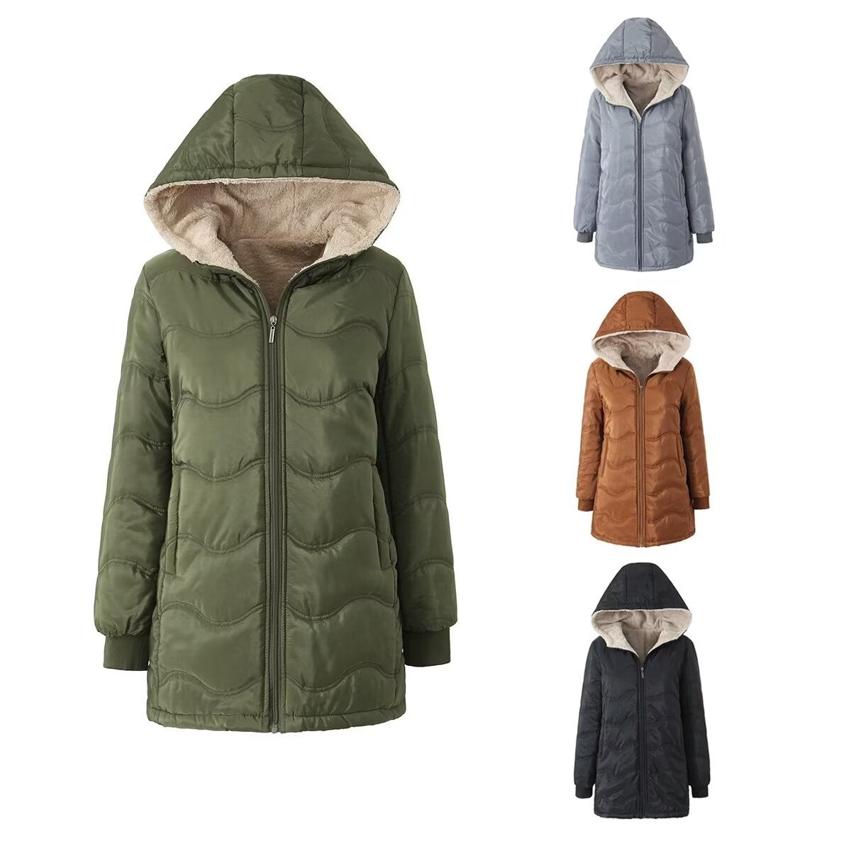 Womens Hooded Fleece-lined Warm-keeping Jacket by Lakd London