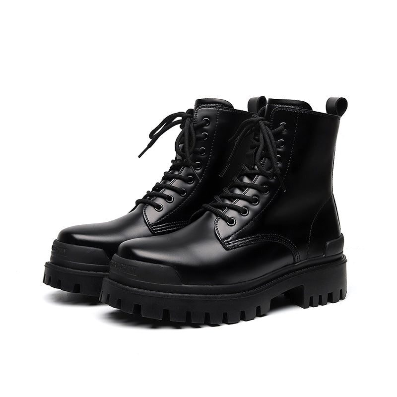 Mens Martin Boots | High-top Round Head Mid-calf Thick Bottom Mid Heel Shoes - LAKD London