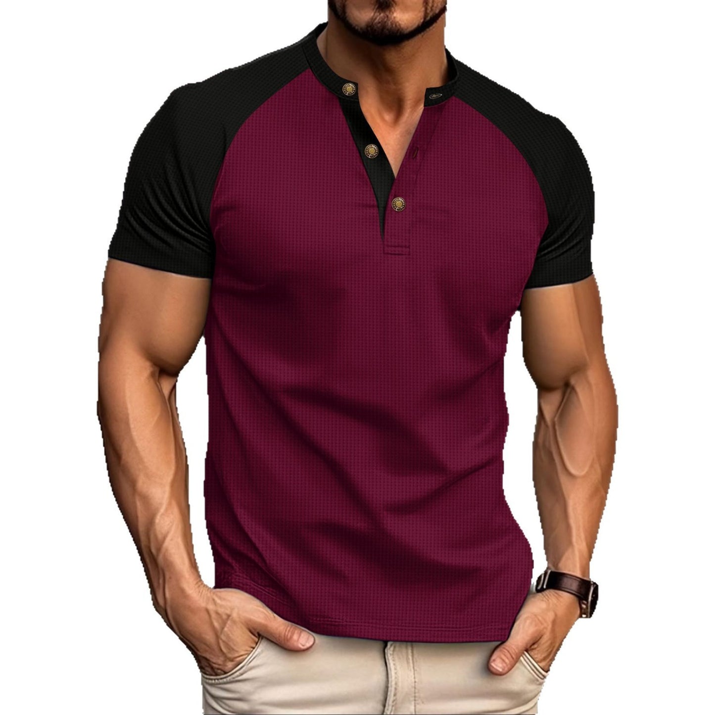 Men's Slim-fit Breathable Tee | Casual Waffle Round Neck Short-sleeved T-shirt