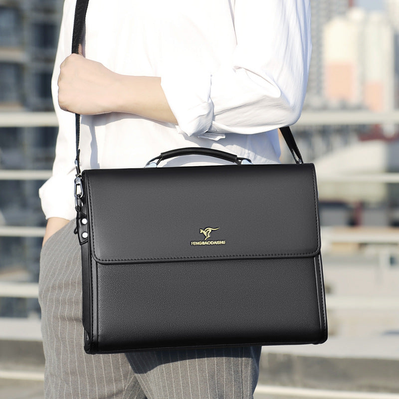 Men's Horizontal Portable Leather Briefcase by Lakd London