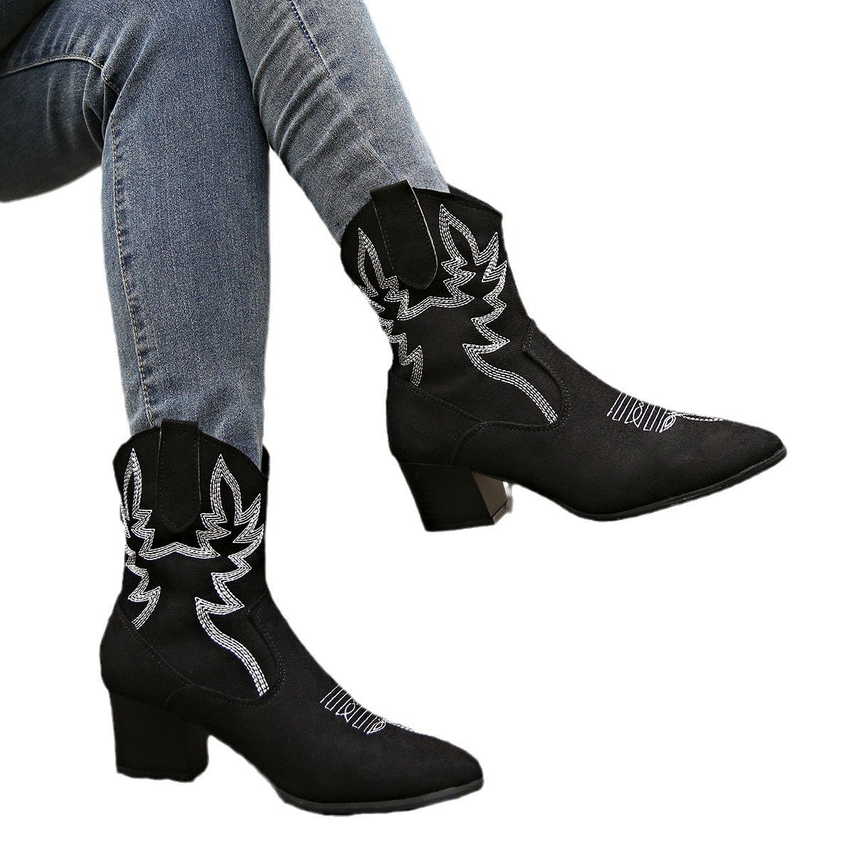 Womens Pointed-toe Slip-on Cowboy Boots | Platform Casual Plus Size Boots