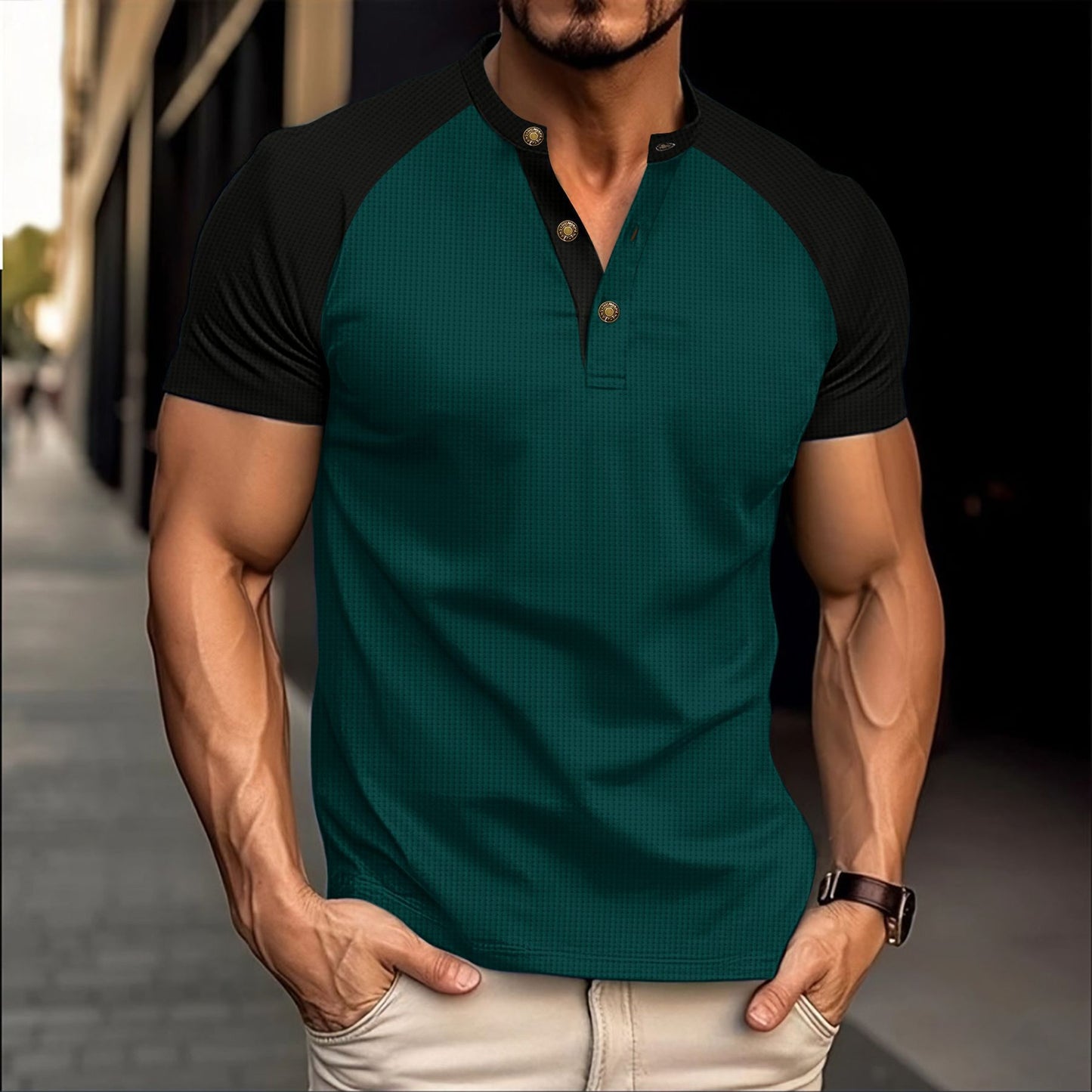 Men's Slim-fit Breathable Tee | Casual Waffle Round Neck Short-sleeved T-shirt