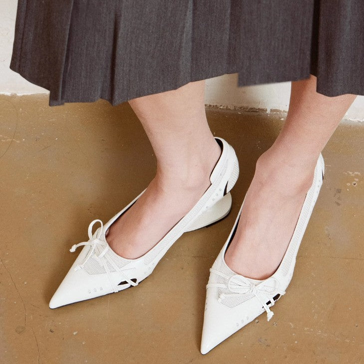 Womens Retro Racing Style Evening Shoes | Suspension Profiled Heel Pointed Low-cut High Heels
