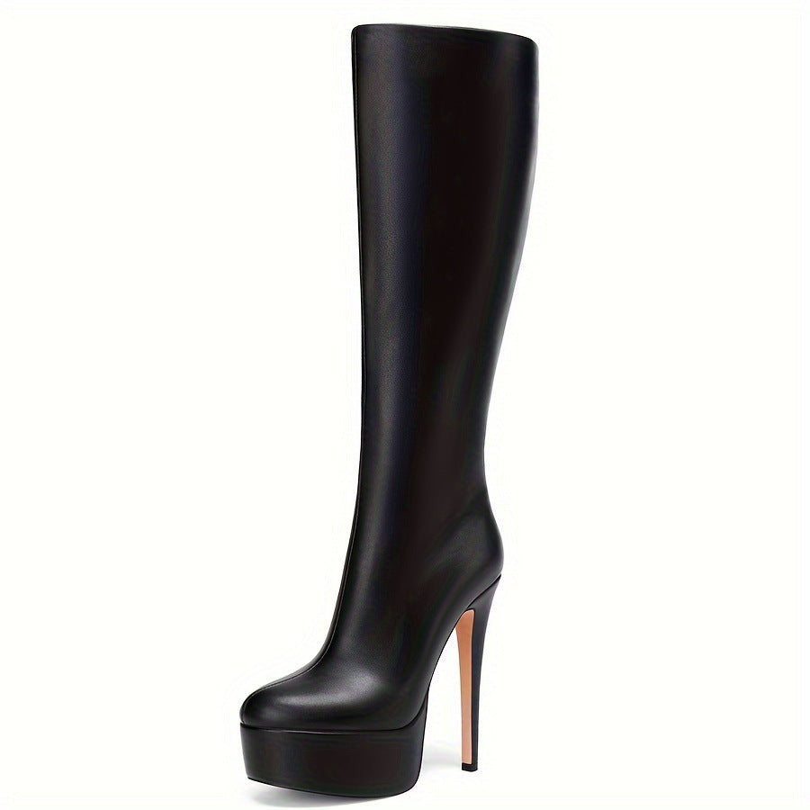 Womens High Tube Stiletto Heel Thick Bottom Boots | Stylish Leather & Zipper