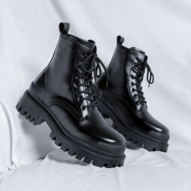 Mens Martin Boots | High-top Round Head Mid-calf Thick Bottom Mid Heel Shoes - LAKD London