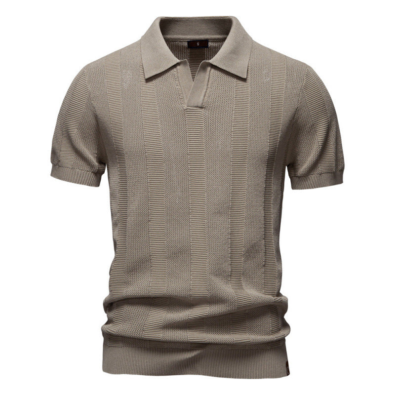 Men's Summer Textured Polo Shirt | Striped Hollow Short Sleeve