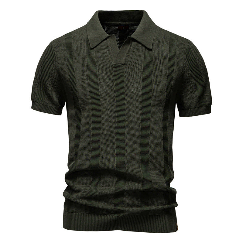 Men's Summer Textured Polo Shirt | Striped Hollow Short Sleeve