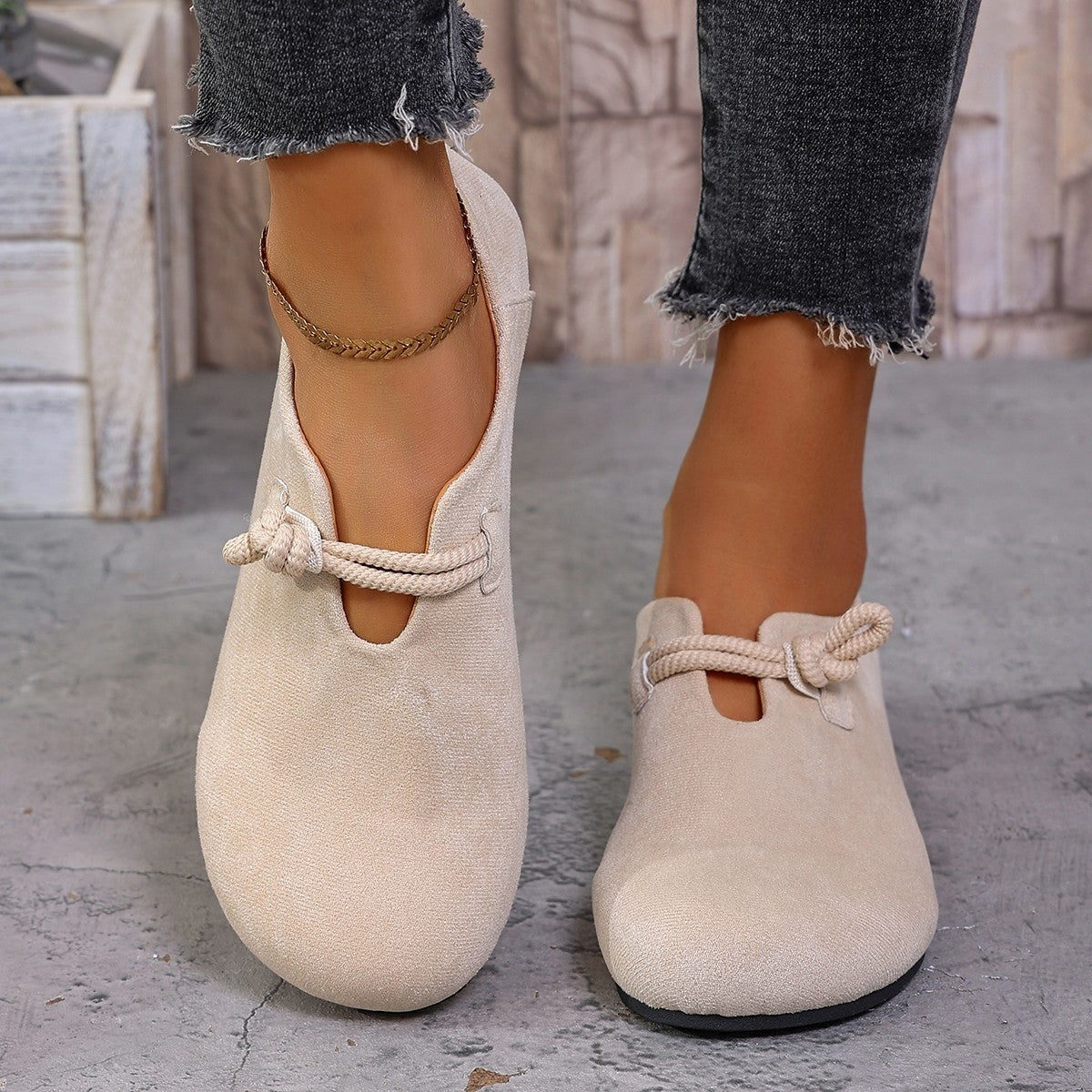 Womens Comfortable Round Head Slip-on Solid Color Flat Shoes