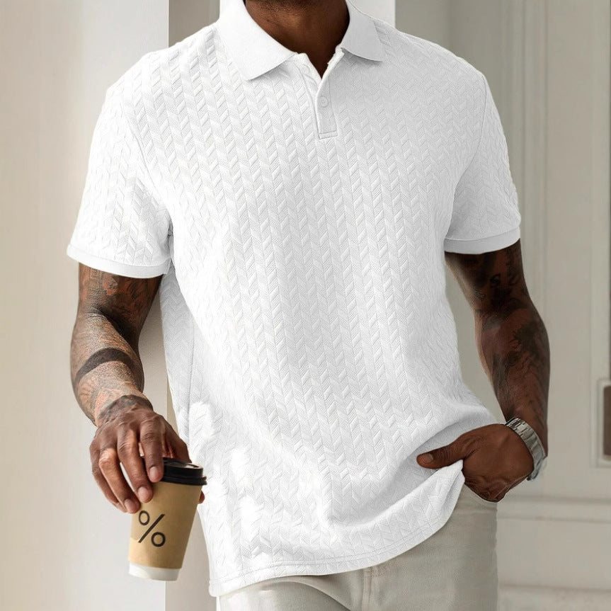 Collar Front Button Short Sleeve Simple Polo Shirt by Lakd London