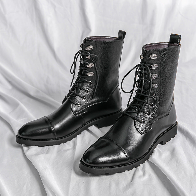 Mens Fall Winter Lace-up Booties Black Locomotive Denim Boots
