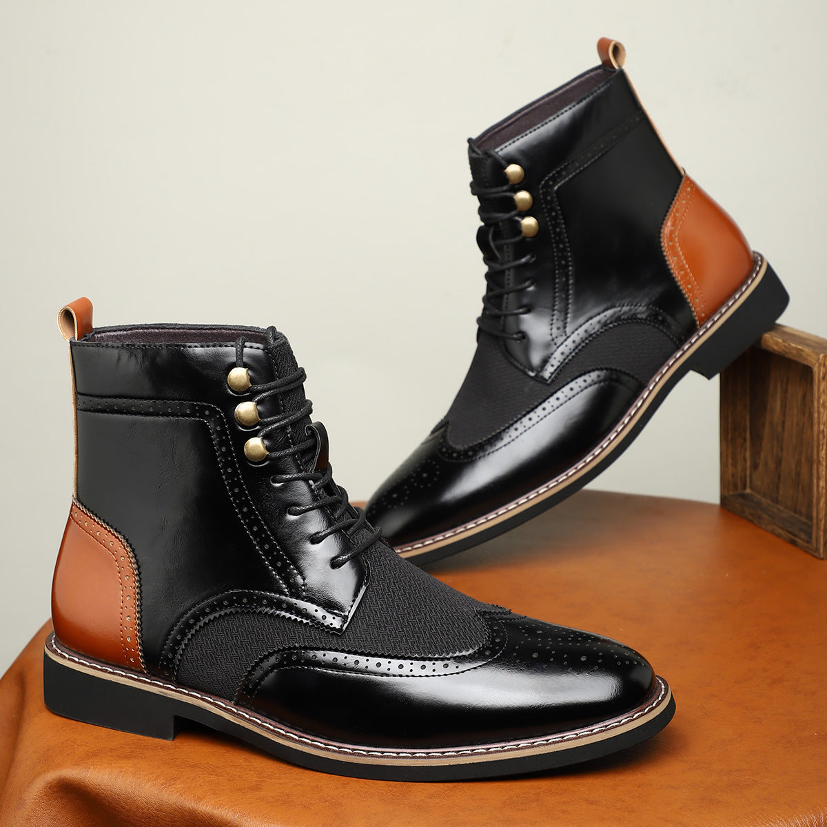 Men's High Top Blocked Leather Shoes | Laceup Boots - LAKD London