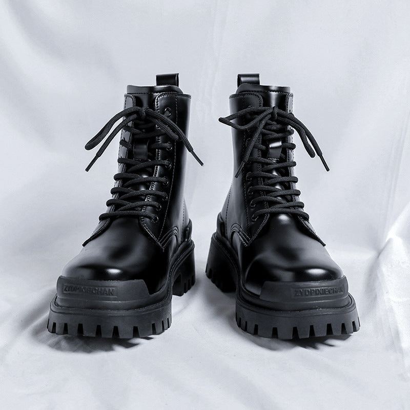 Mens Martin Boots | High-top Round Head Mid-calf Thick Bottom Mid Heel Shoes - LAKD London