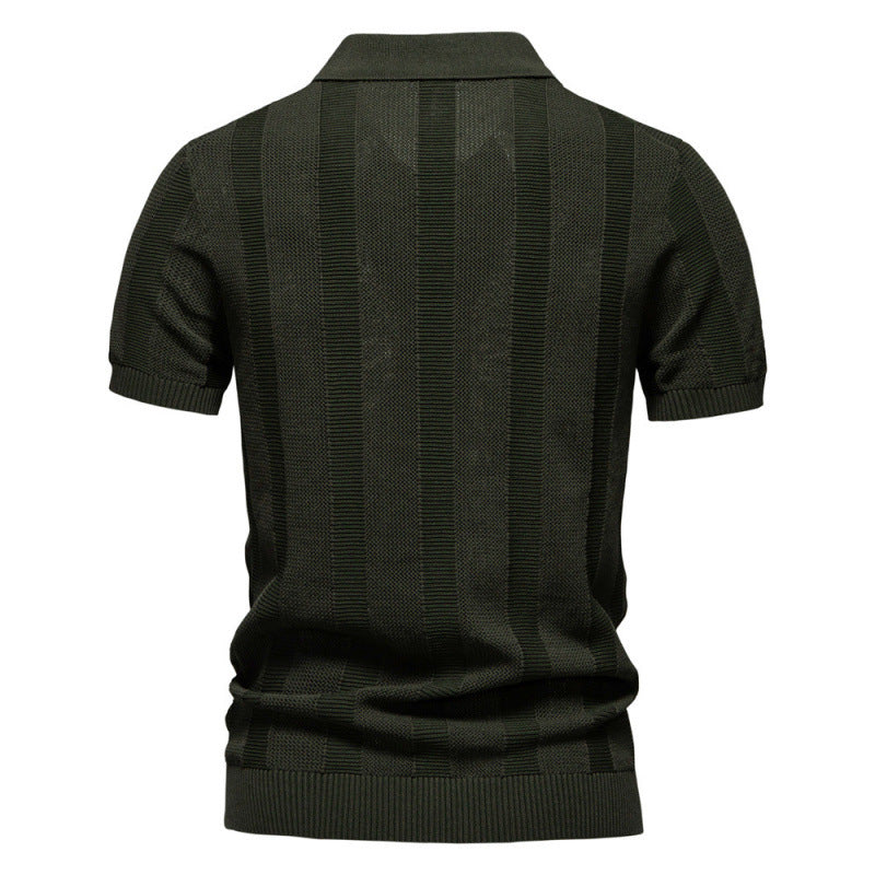 Men's Summer Textured Polo Shirt | Striped Hollow Short Sleeve