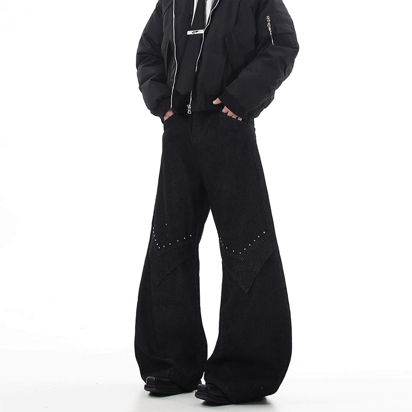 Mens American Style High Street Cleanfit Design Rivet Loose Fit Jeans