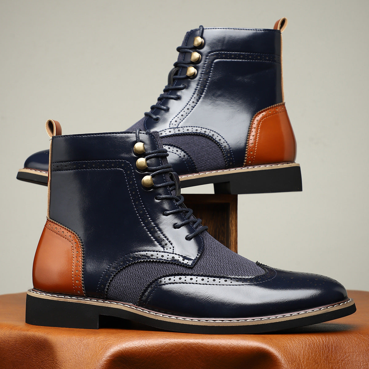 Men's High Top Blocked Leather Shoes | Laceup Boots - LAKD London