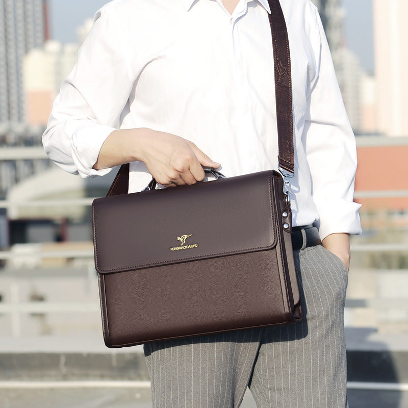 Men's Horizontal Leather Briefcase Professional Business Laptop Work Bag - LAKD London
