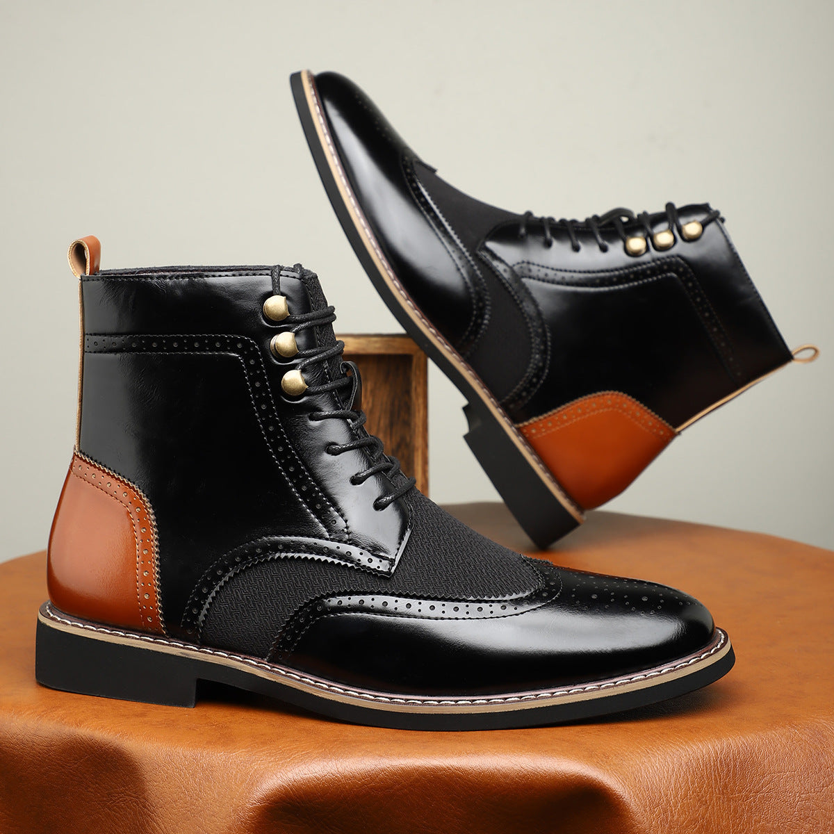 Men's High Top Blocked Leather Shoes | Laceup Boots - LAKD London