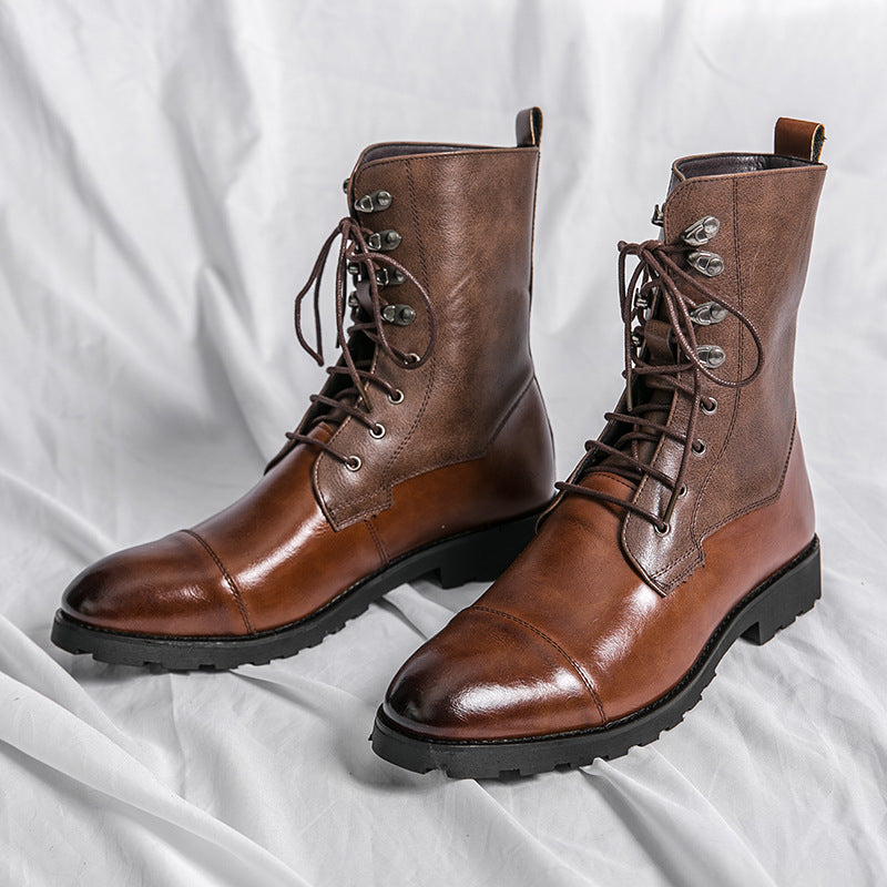 Mens Fall Winter Lace-up Booties Black Locomotive Denim Boots