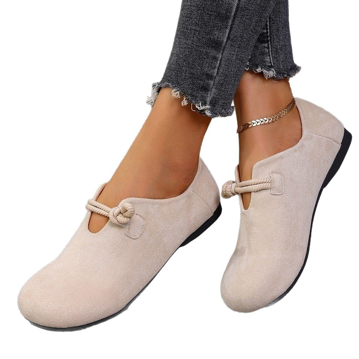 Womens Comfortable Round Head Slip-on Solid Color Flat Shoes