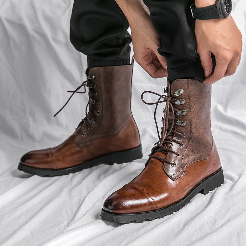 Mens Fall Winter Lace-up Booties Black Locomotive Denim Boots