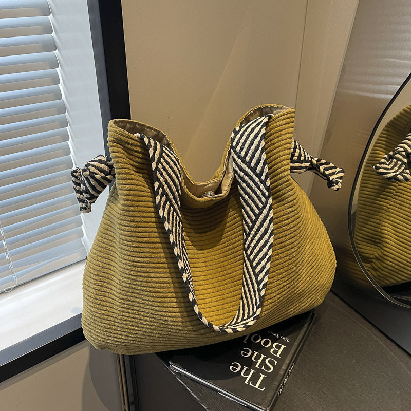 Women's Stylish Corduroy Shoulder Bag Soft Lightweight Everyday Casual Carry - LAKD London